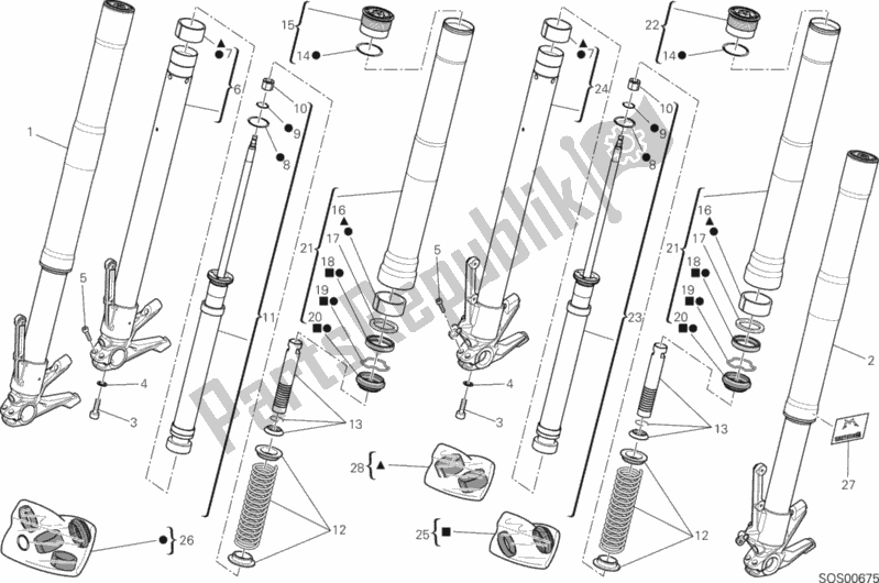 Todas as partes de Garfo Dianteiro do Ducati Hypermotard SP 821 2014